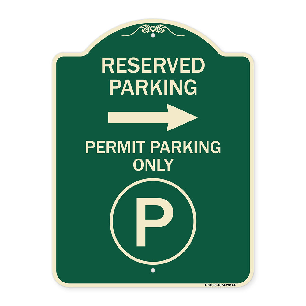 Reserved Parking - Permit Parking Only with Symbol and Right Arrow