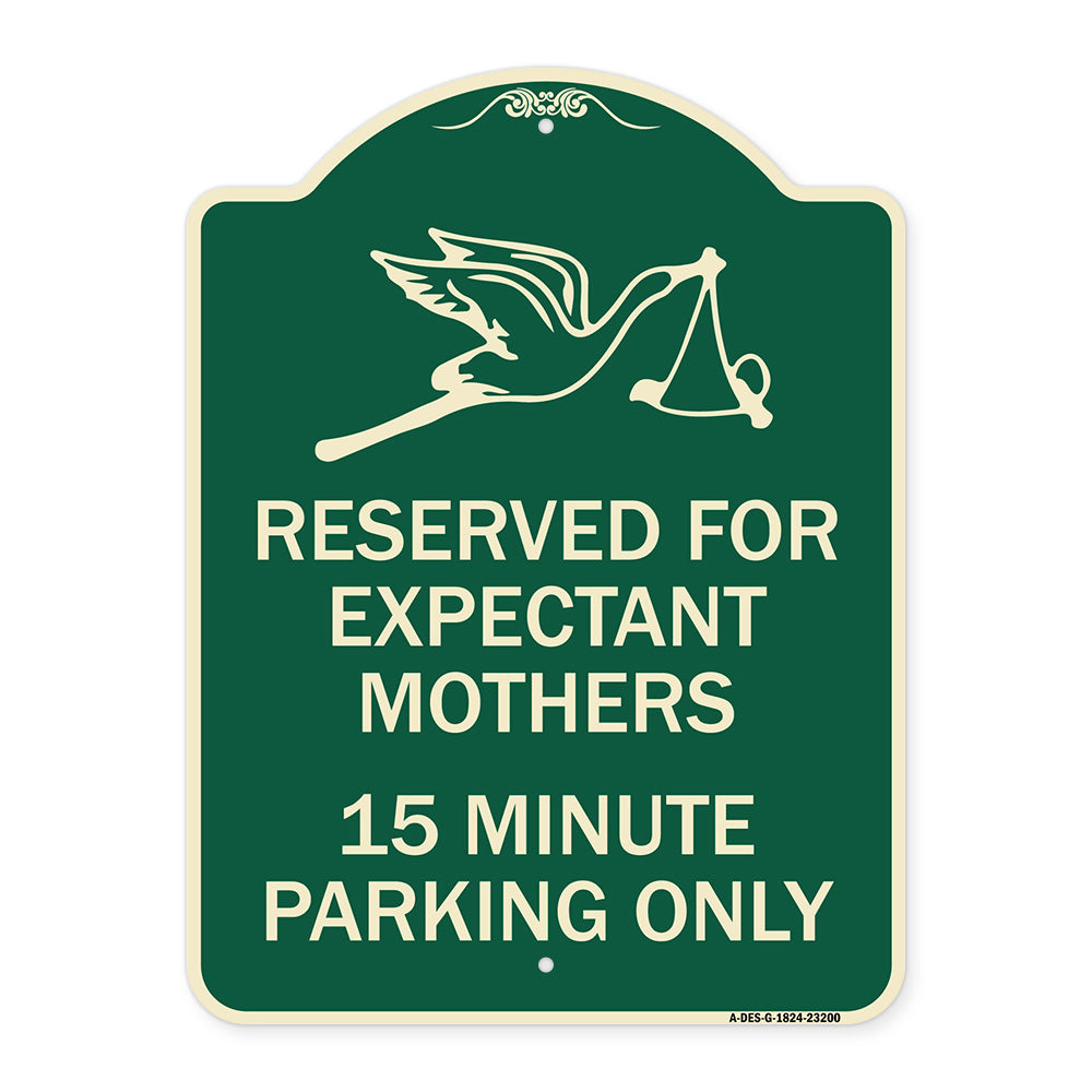 Reserved for Expectant Mothers 15 Minute Parking Only (With Stork & Baby Graphic)