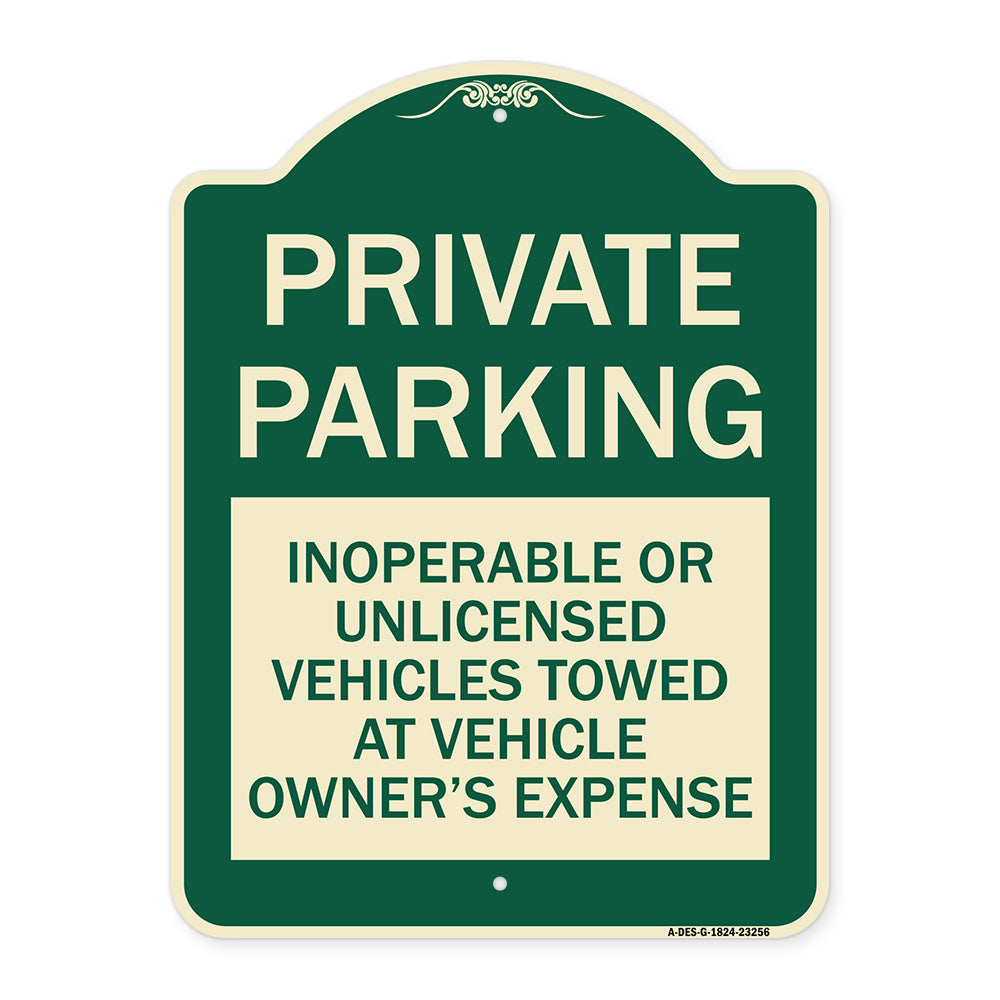 Private Parking Inoperable or Unlicensed Vehicles Towed at Vehicle Owner's Expense