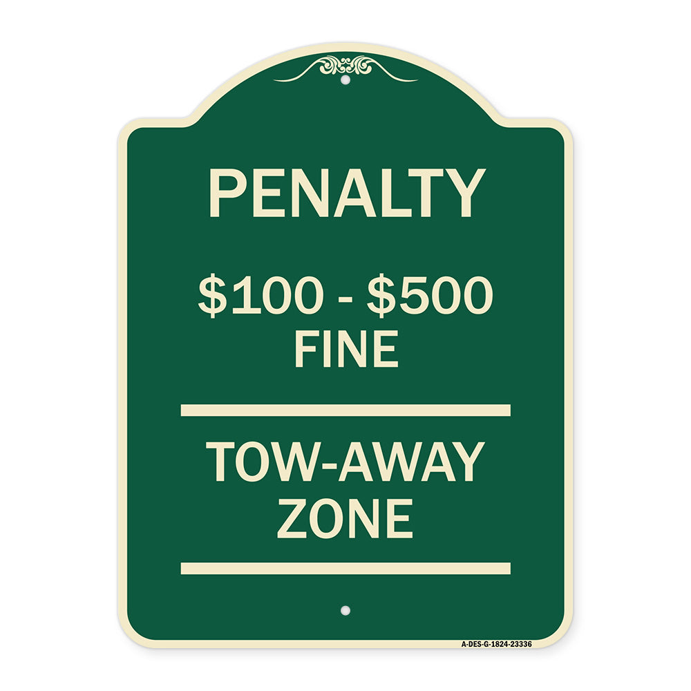 Penalty $100 - $500 Fine Tow Away Zone Virginia Handicap Supplementary Sign
