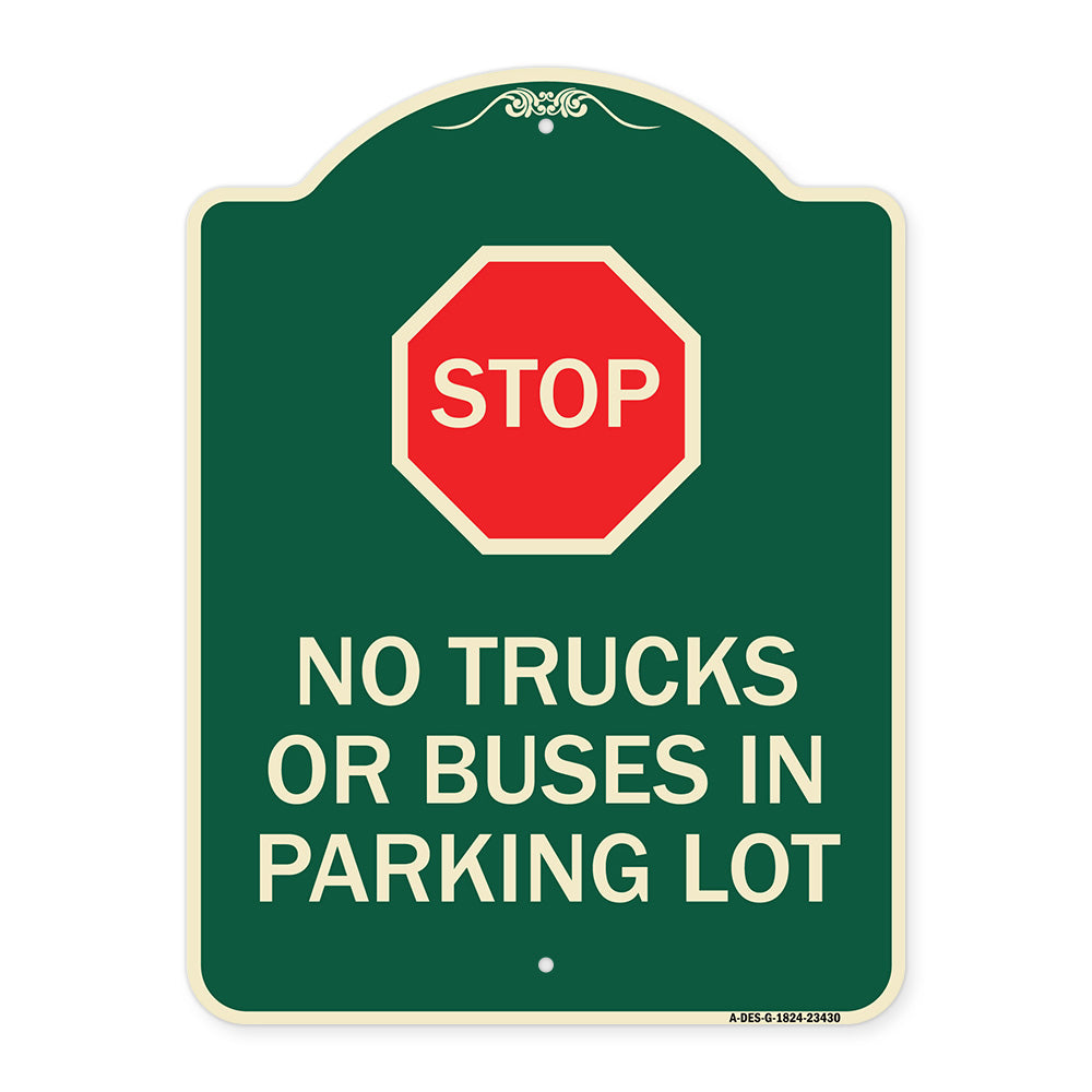 Parking Lot Rules Sign Stop - No Trucks or Buses in Parking Lot (With Stop Symbol)