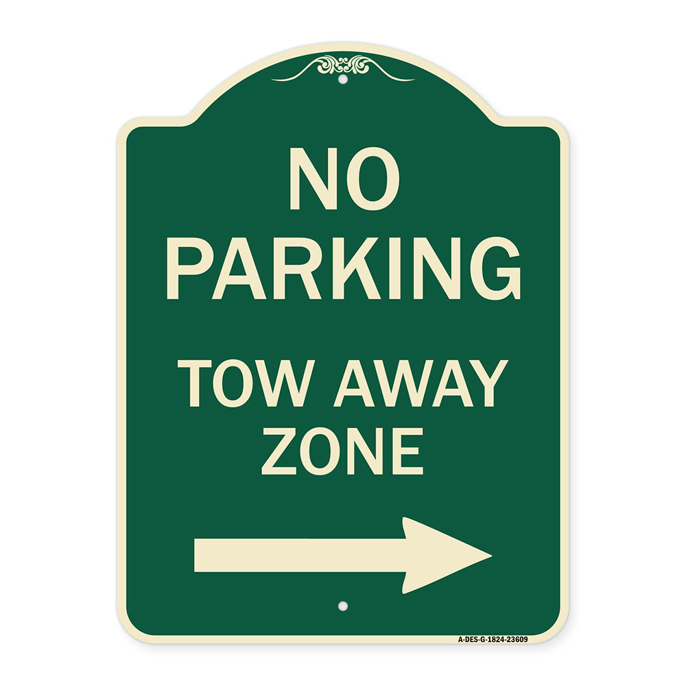 No Parking Tow Away Zone with Right Arrow