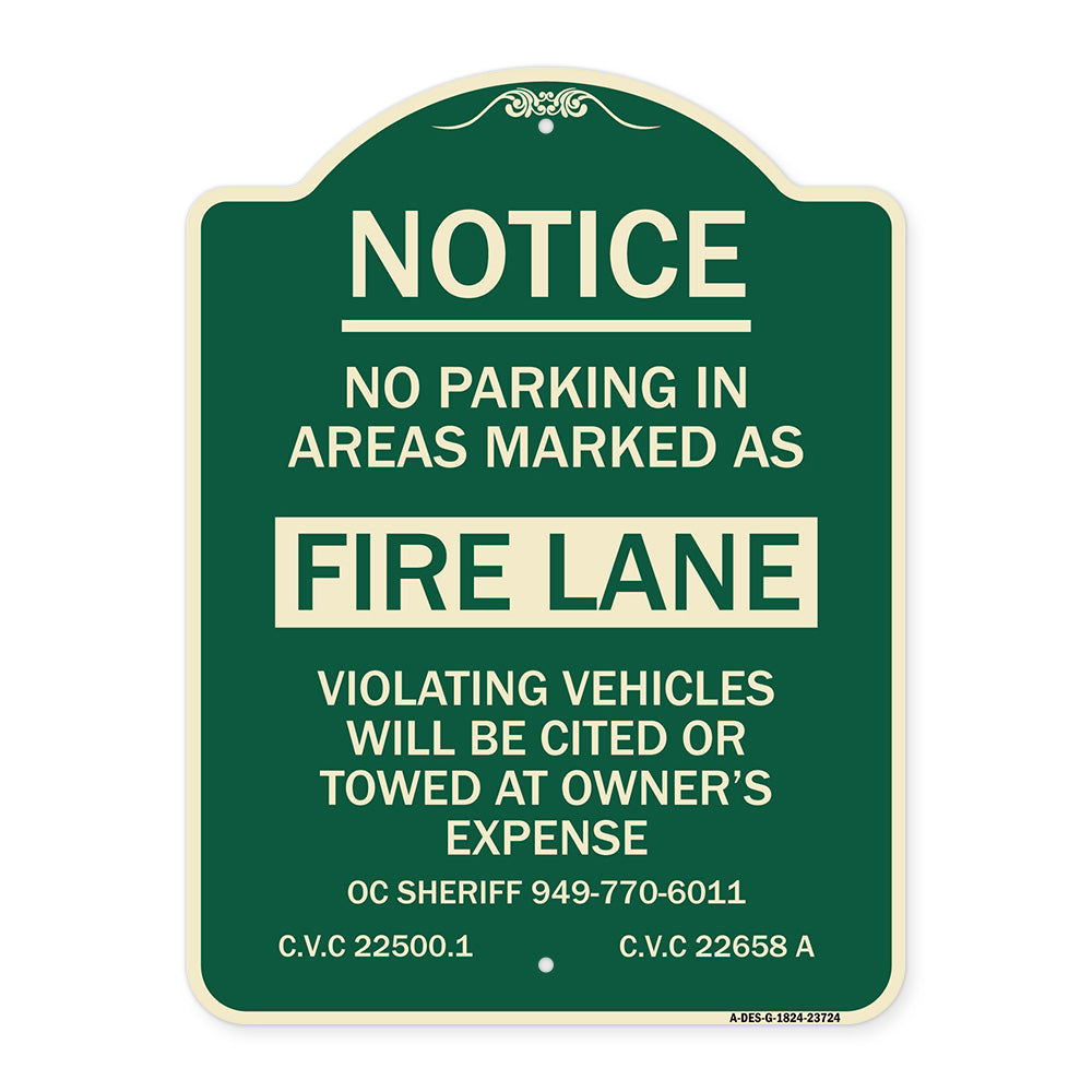 No Parking in Areas Marked as Fire Lane CVC Section 22500.1 and 22658 A
