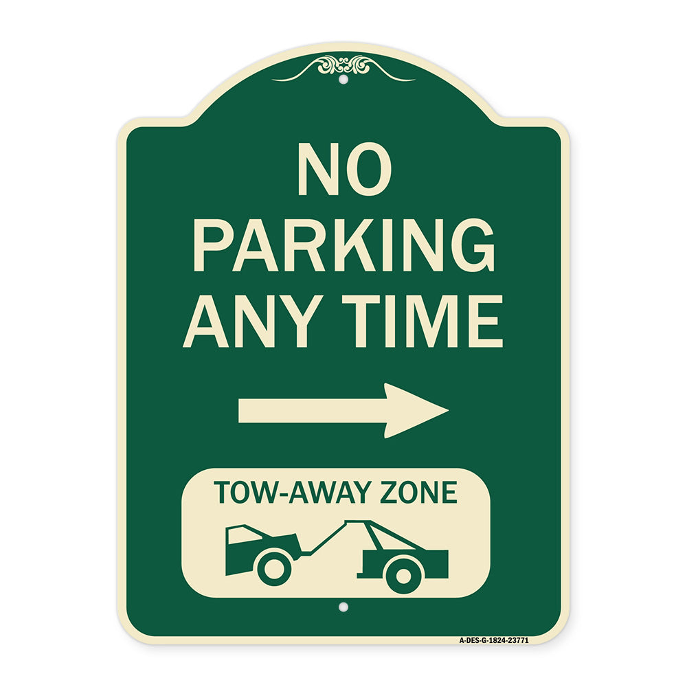 No Parking Anytime Tow-Away Zone with Right Arrow