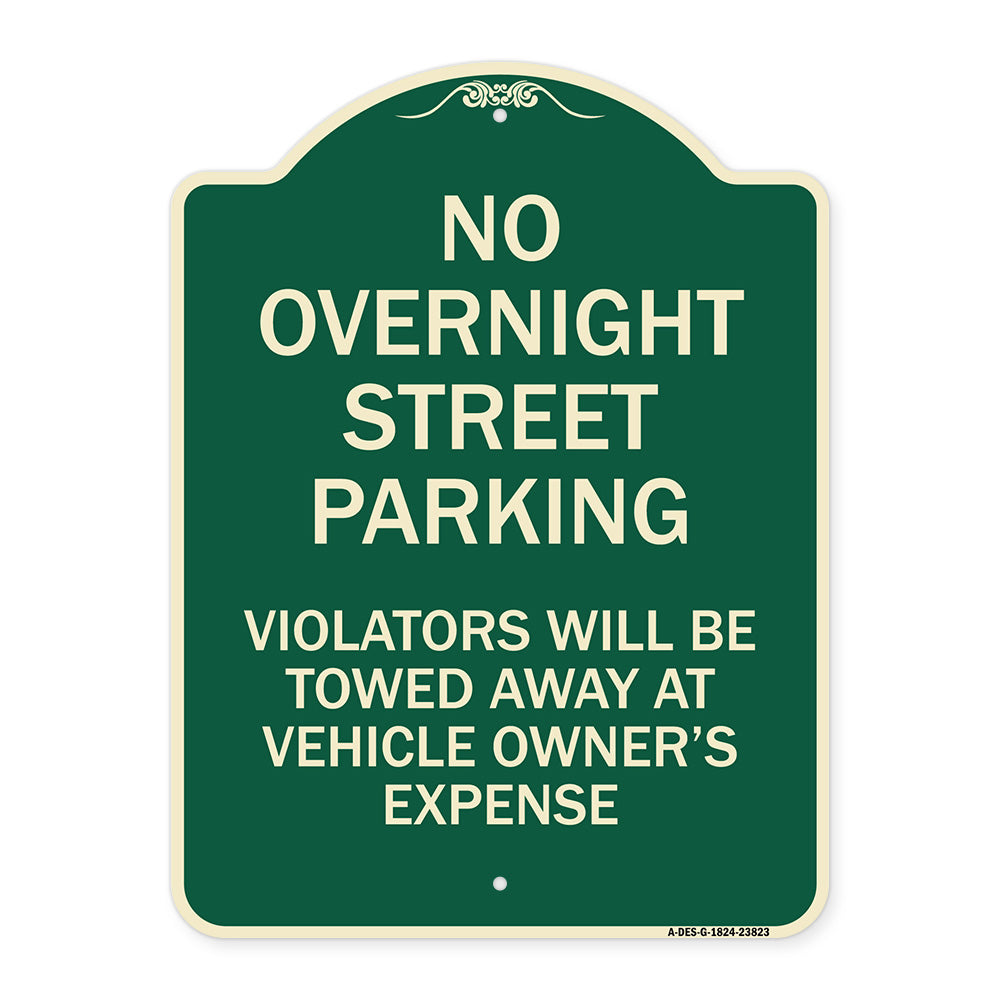 No Overnight Street Parking Violators Will Be Towed Away at Vehicle Owner's Expense