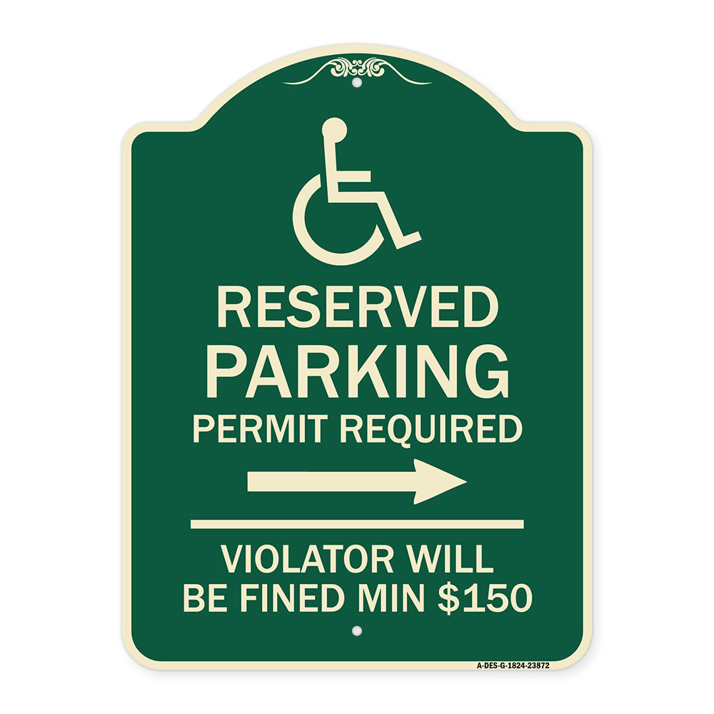 Modern Isa Symbol) Connecticut Reserved Parking Permit Required Violators Will Be Fined Min $150 (With Right Arrow)