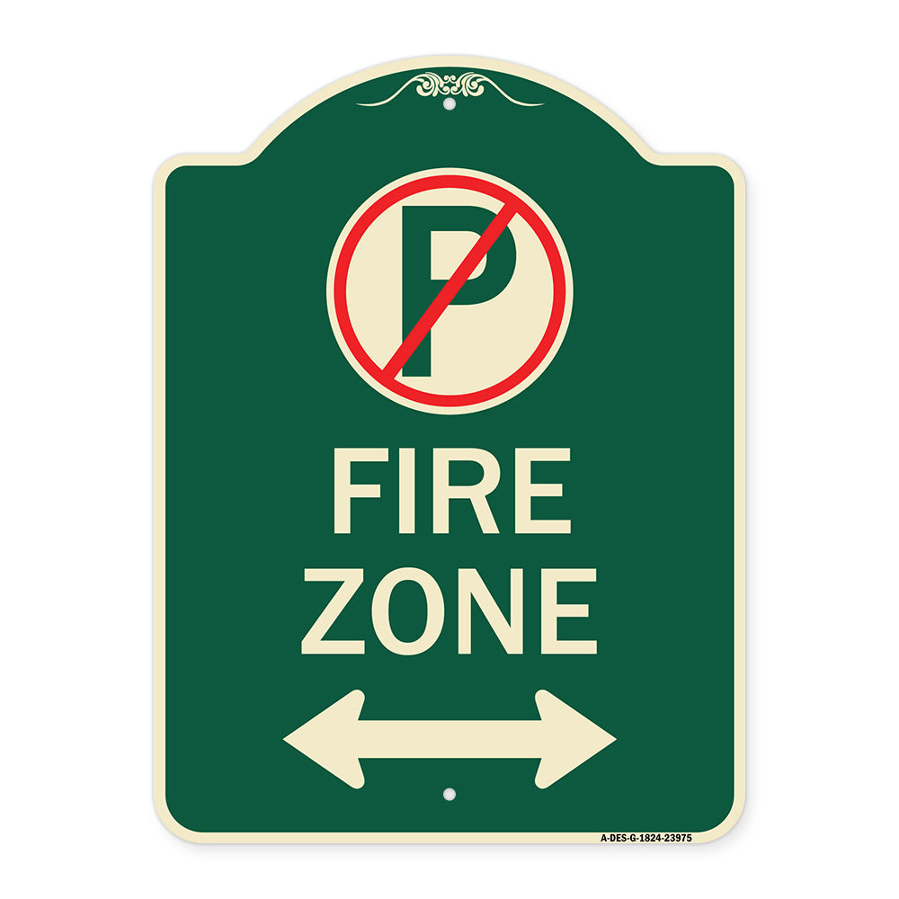 Fire Zone (No Parking Symbol and Arrow Pointing Left and Right)