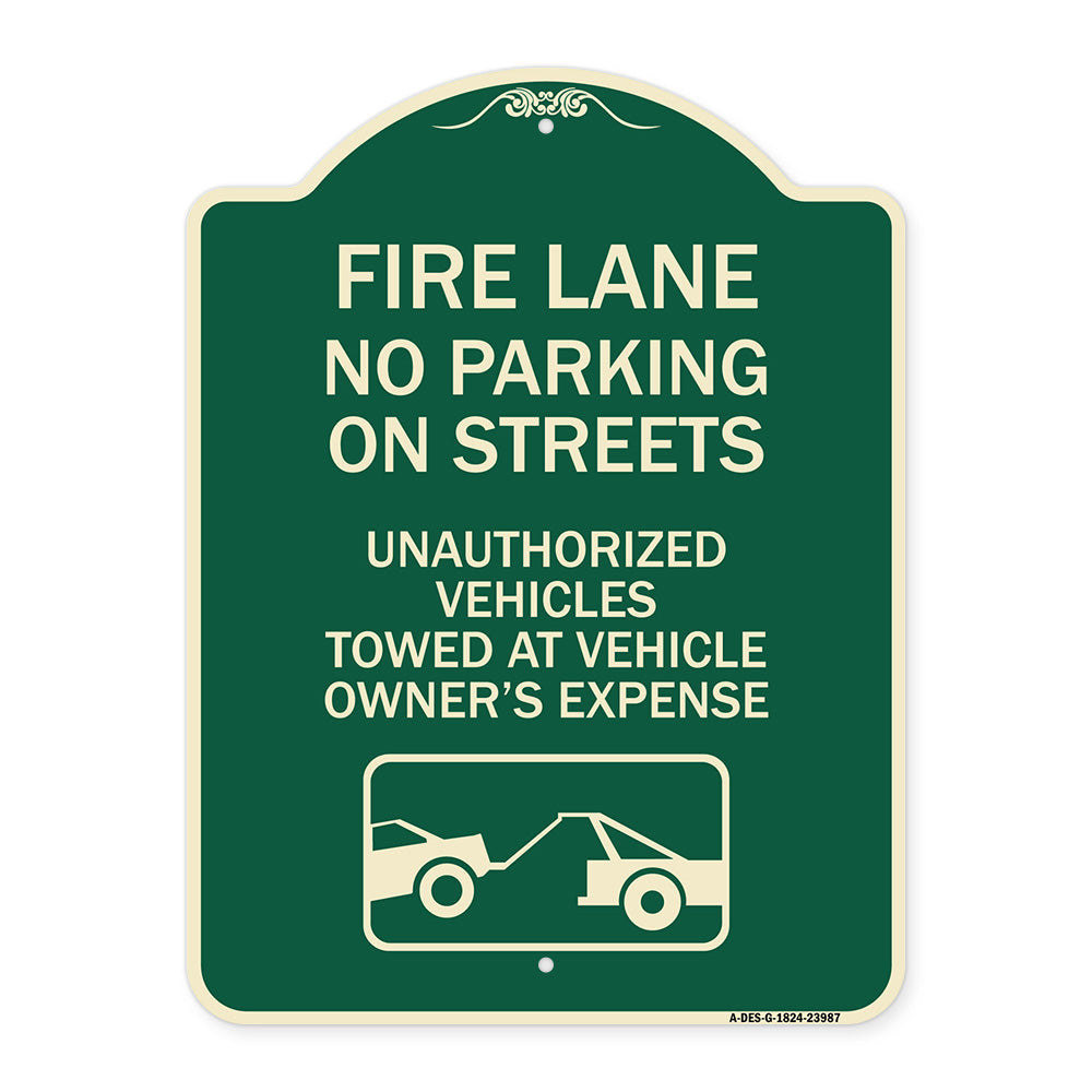 Fire Lanes No Parking on Streets Unauthorized Vehicles Towed at Owner Expense with Graphic