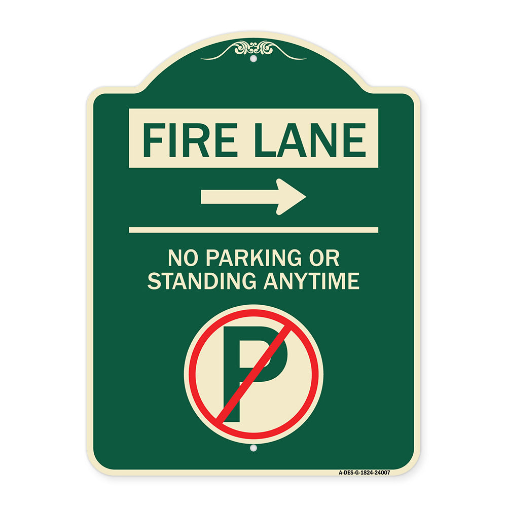 Fire Lane - No Parking or Standing Anytime (With No Parking Symbol and Right Arrow)