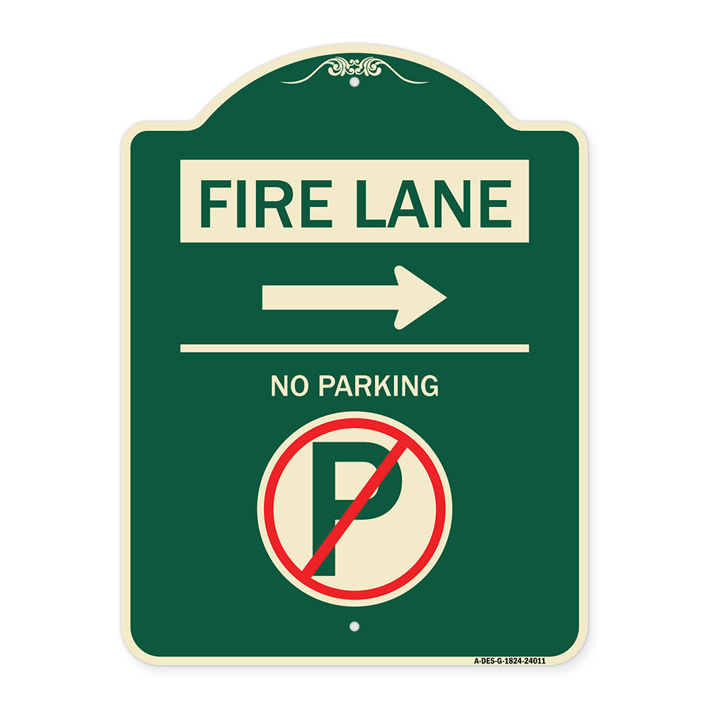 Fire Lane - No Parking (With No Parking Symbol and Right Arrow)