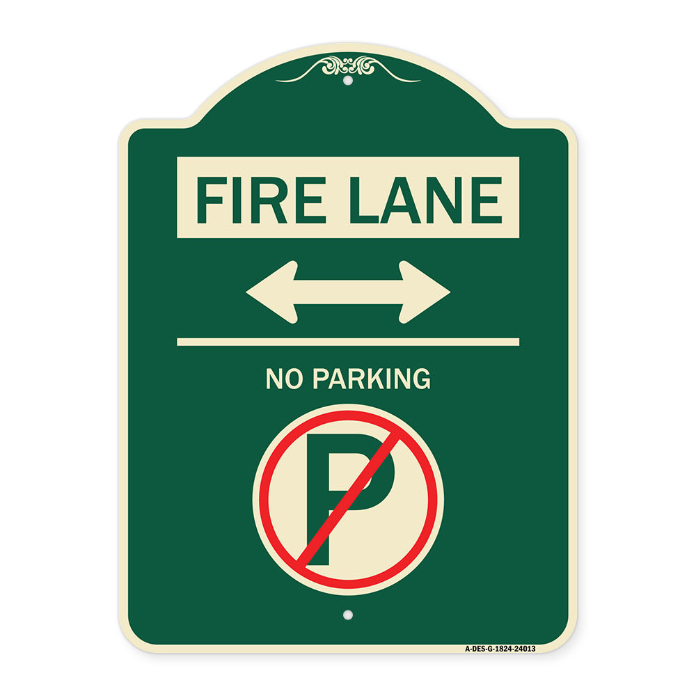 Fire Lane - No Parking (With No Parking Symbol and Bidirectional Arrow)