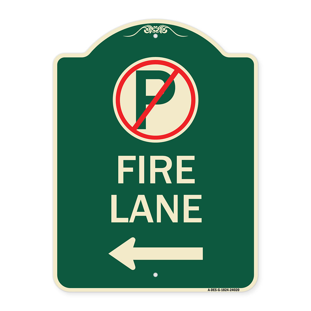 Fire Lane (No Parking Symbol and Left Arrow)