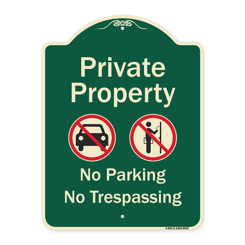 Private Property No Parking Or Trespassing With Symbols