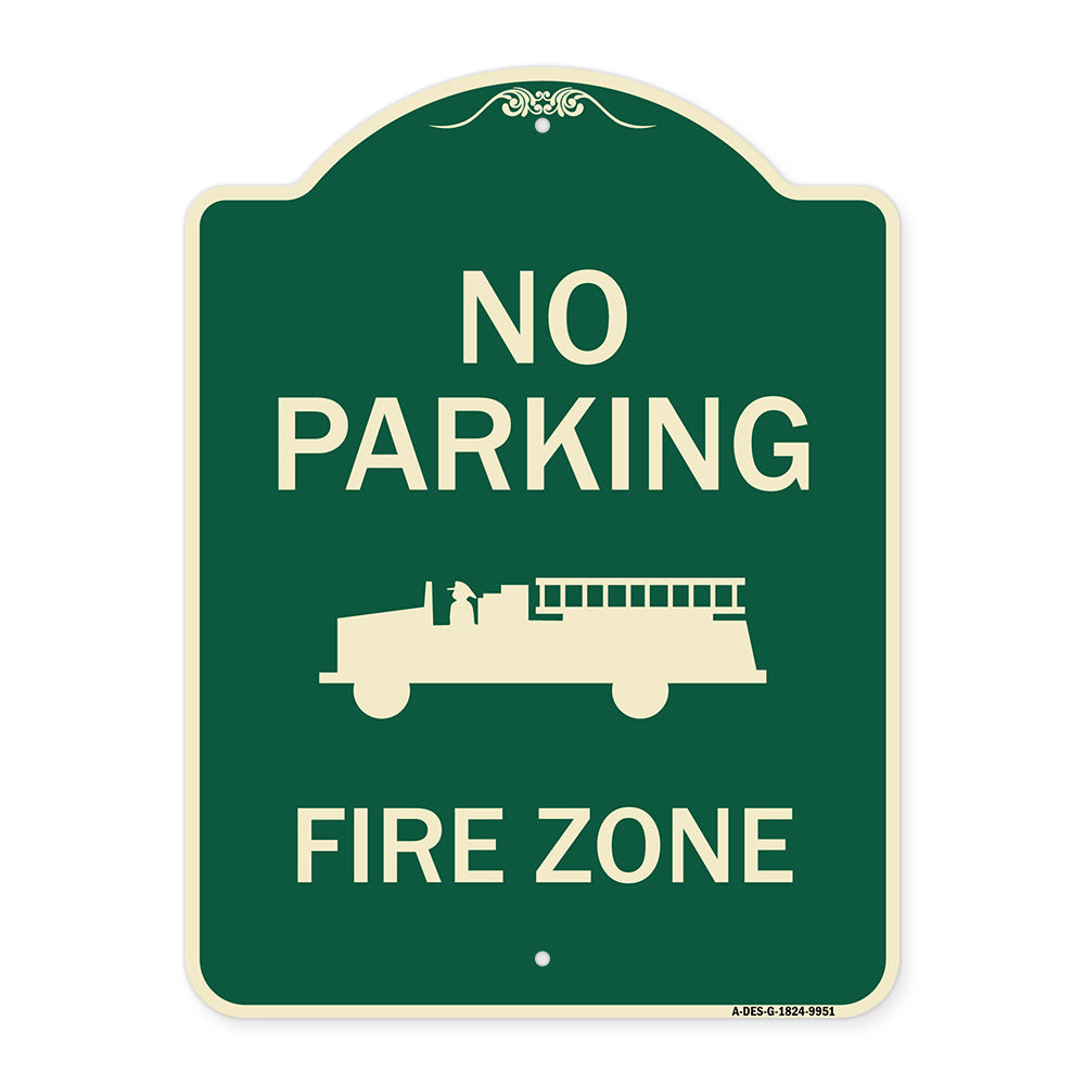 No Parking, Fire Zone With Fire Truck Graphic