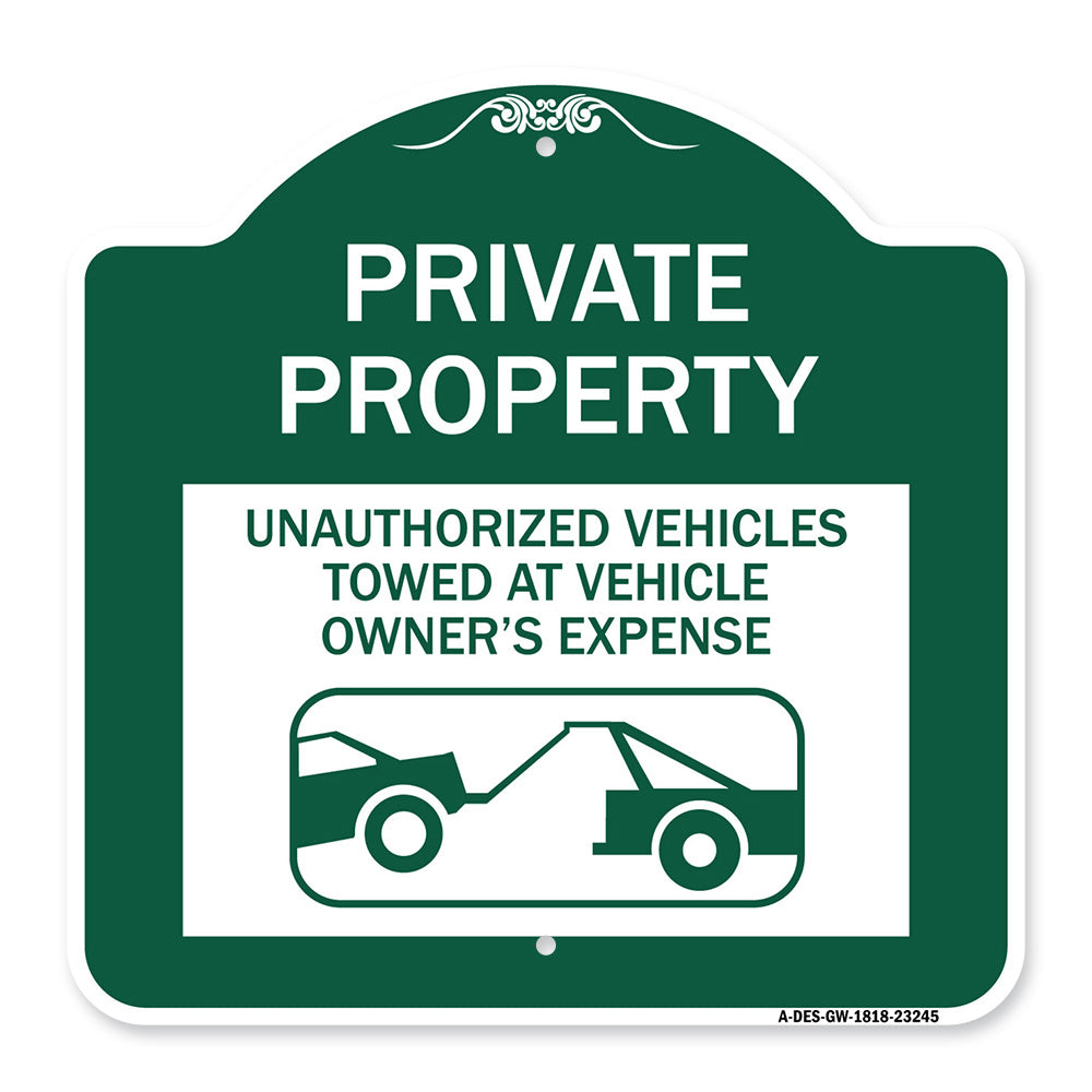 Private Property Unauthorized Vehicles Towed at Owner Expense with Graphic