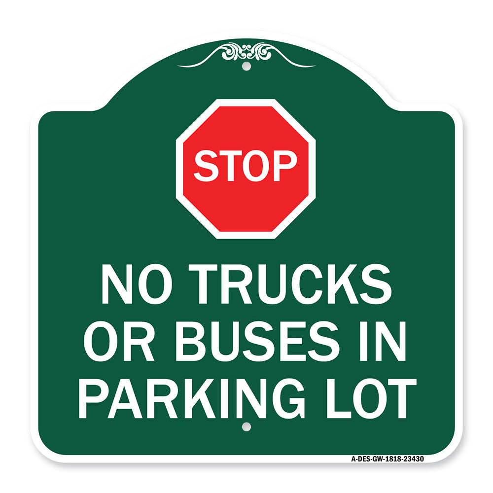 Parking Lot Rules Sign Stop - No Trucks or Buses in Parking Lot (With Stop Symbol)