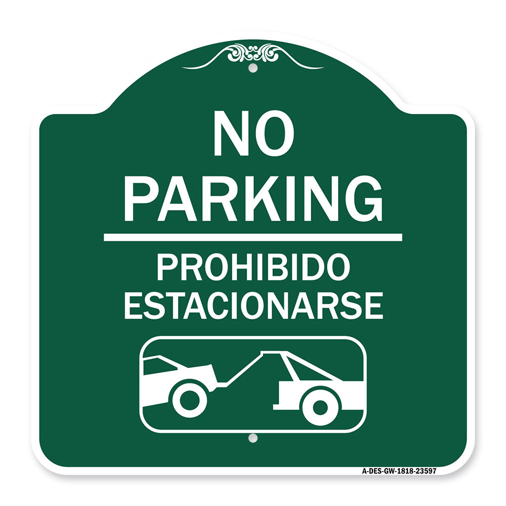 No Parking Prohibido Estacionarse (With Car Tow Graphic)