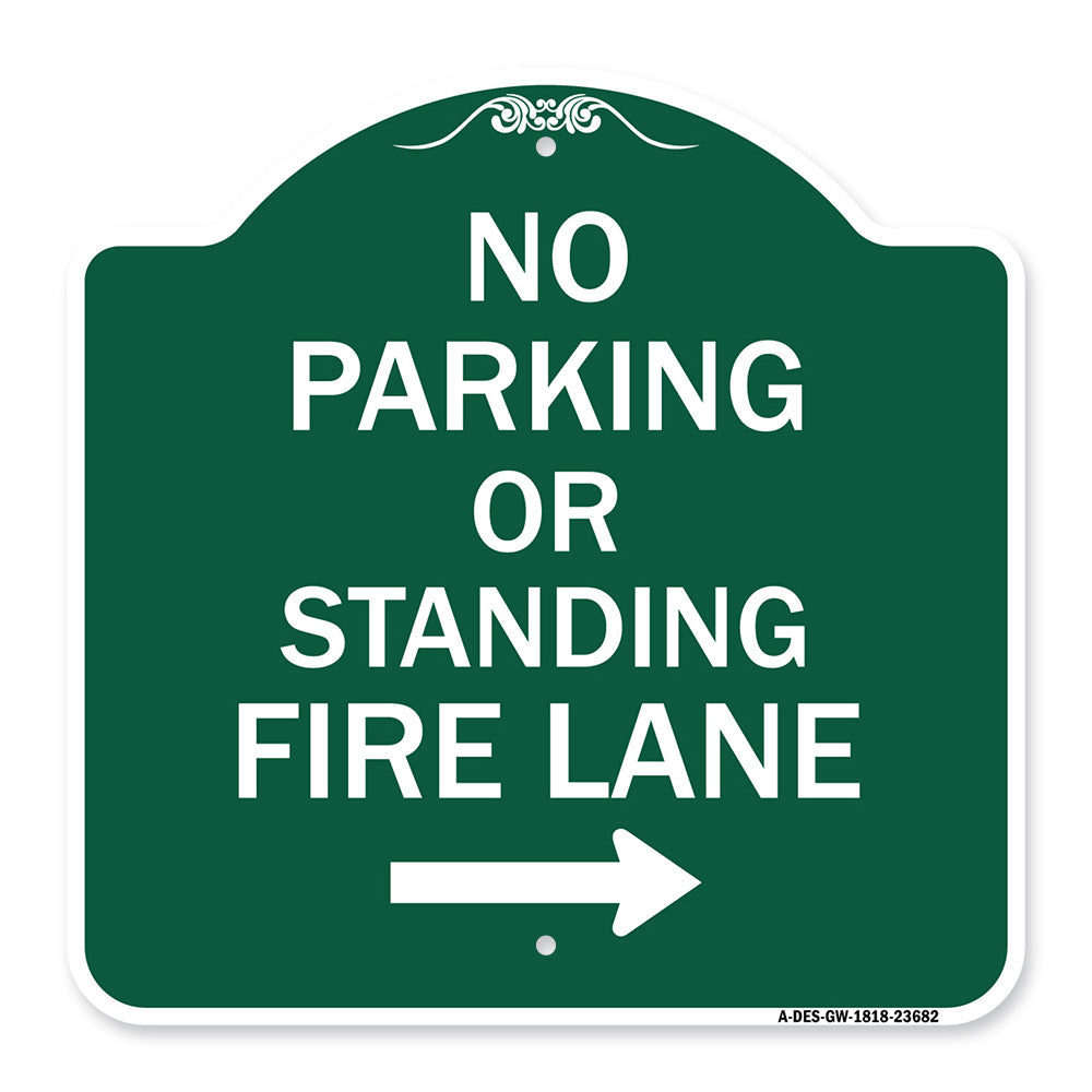 No Parking or Standing Fire Lane (With Right Arrow)