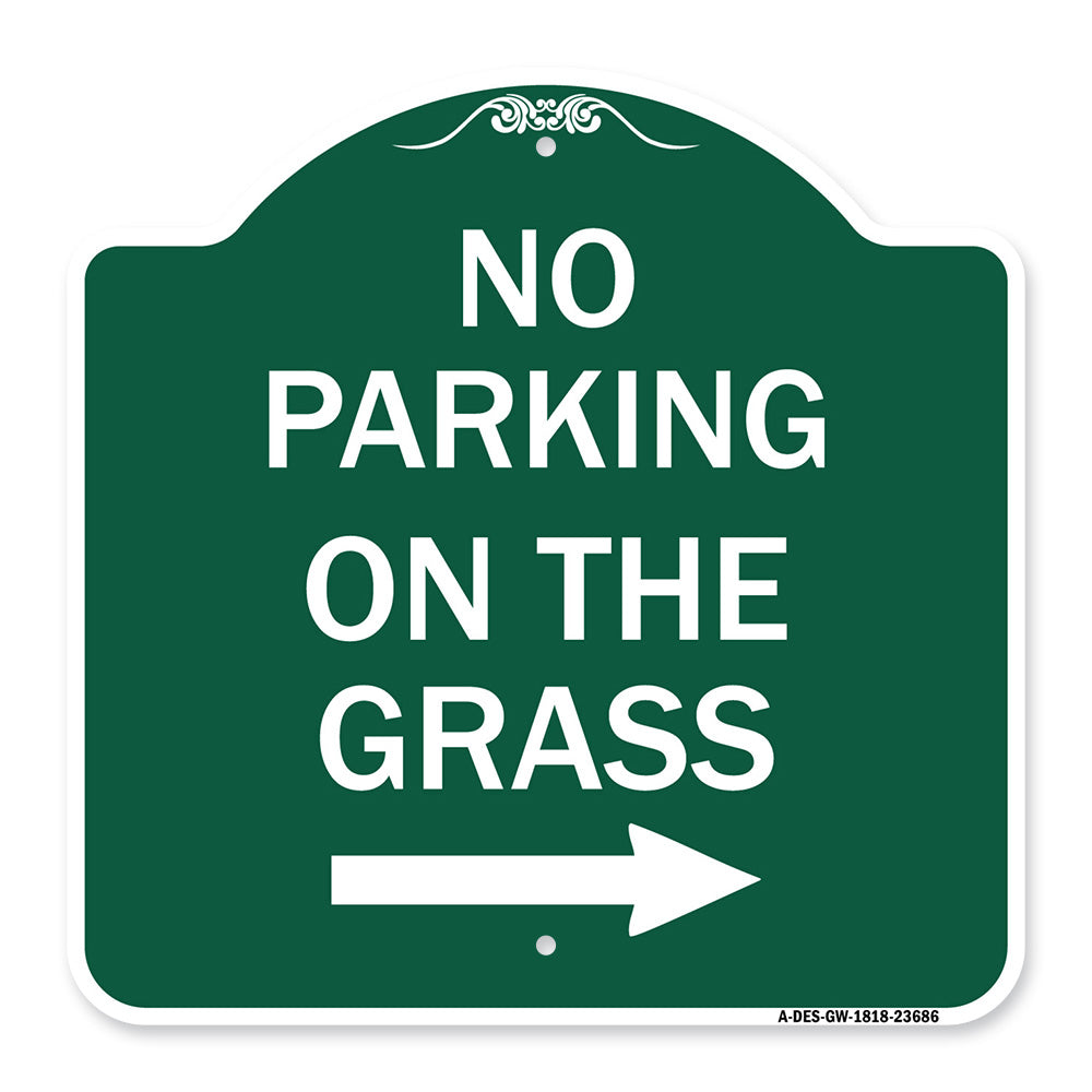 No Parking on the Grass with Right Arrow