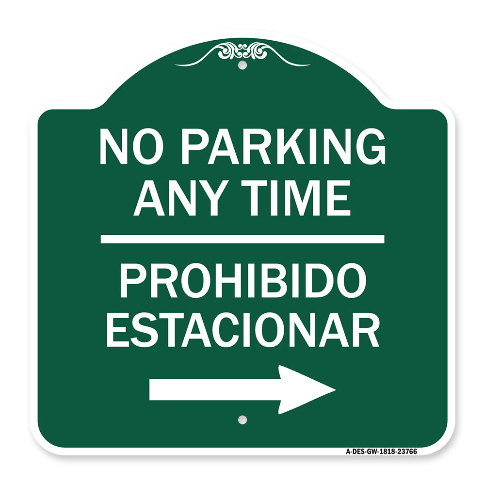 No Parking Anytime Prohibido Estacionar (With Right Arrow)