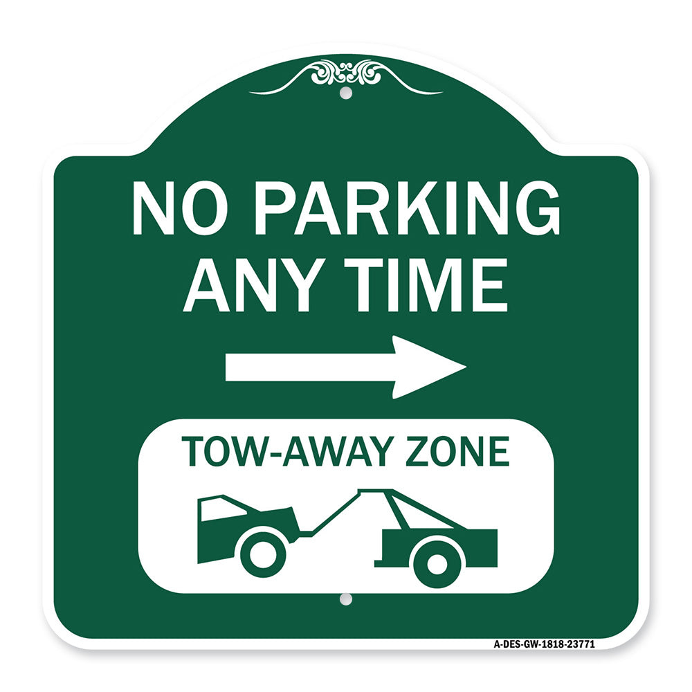 No Parking Anytime Tow-Away Zone with Right Arrow