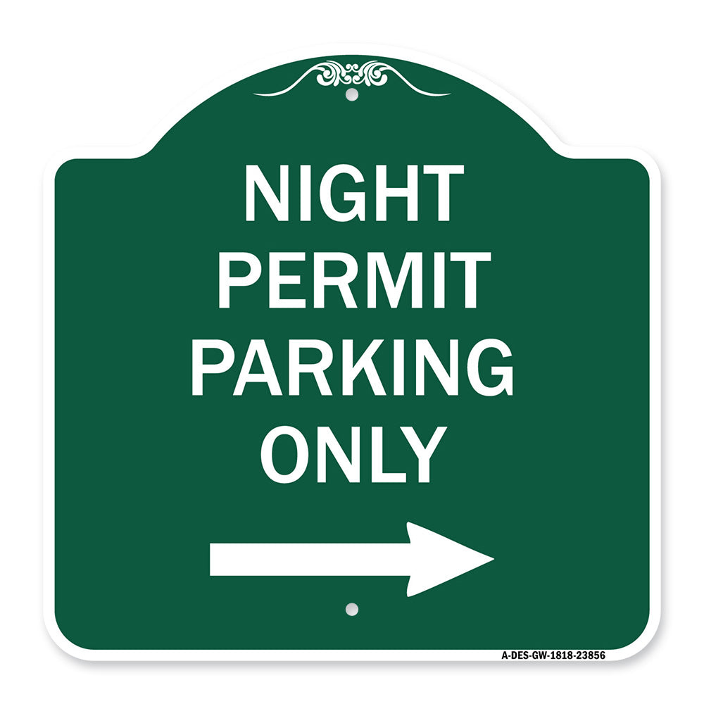 Night Permit Parking Only (With Right Arrow)