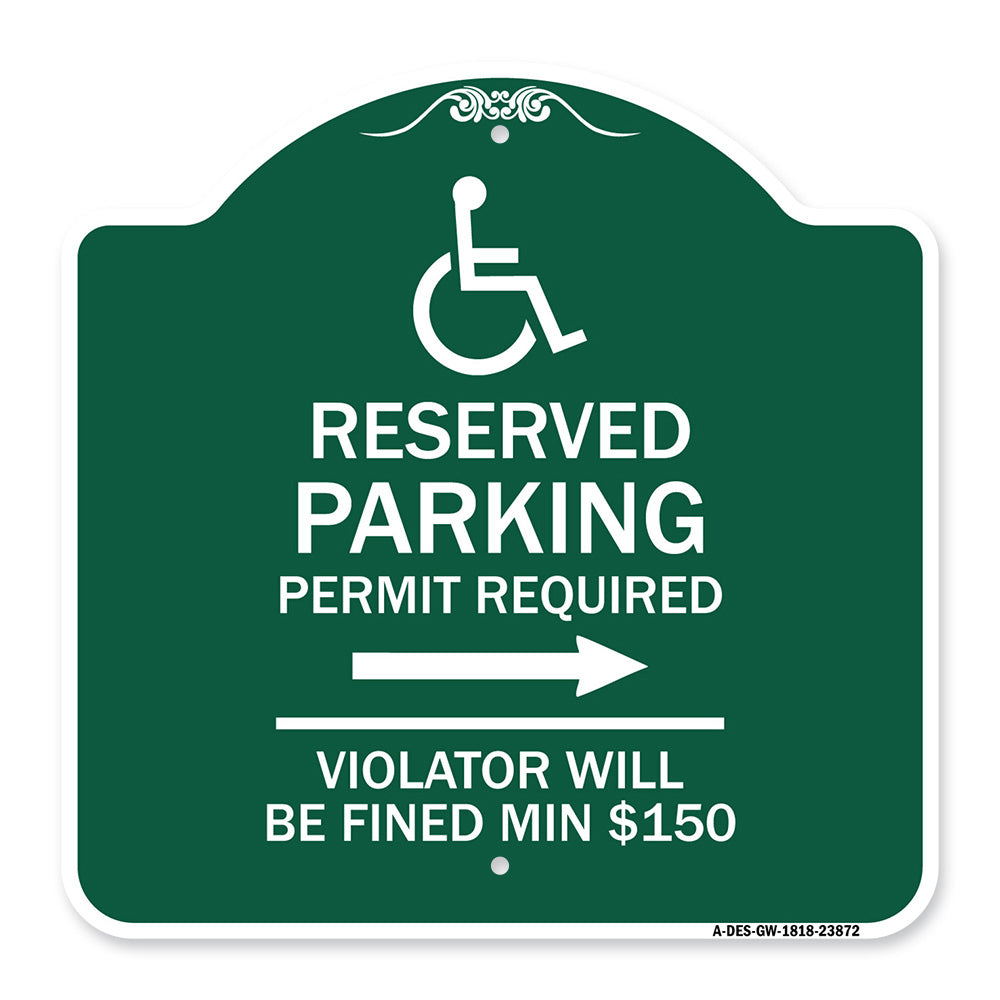 Modern Isa Symbol) Connecticut Reserved Parking Permit Required Violators Will Be Fined Min $150 (With Right Arrow)