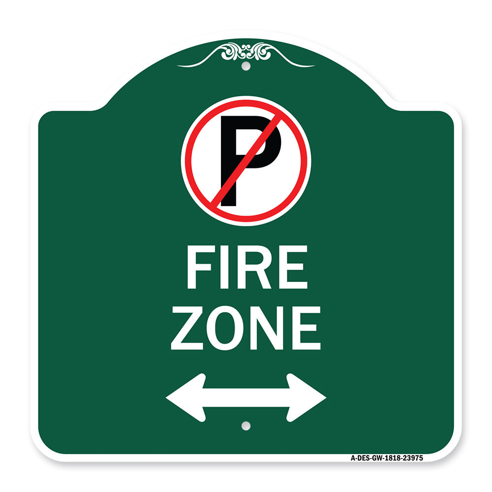 Fire Zone (No Parking Symbol and Arrow Pointing Left and Right)