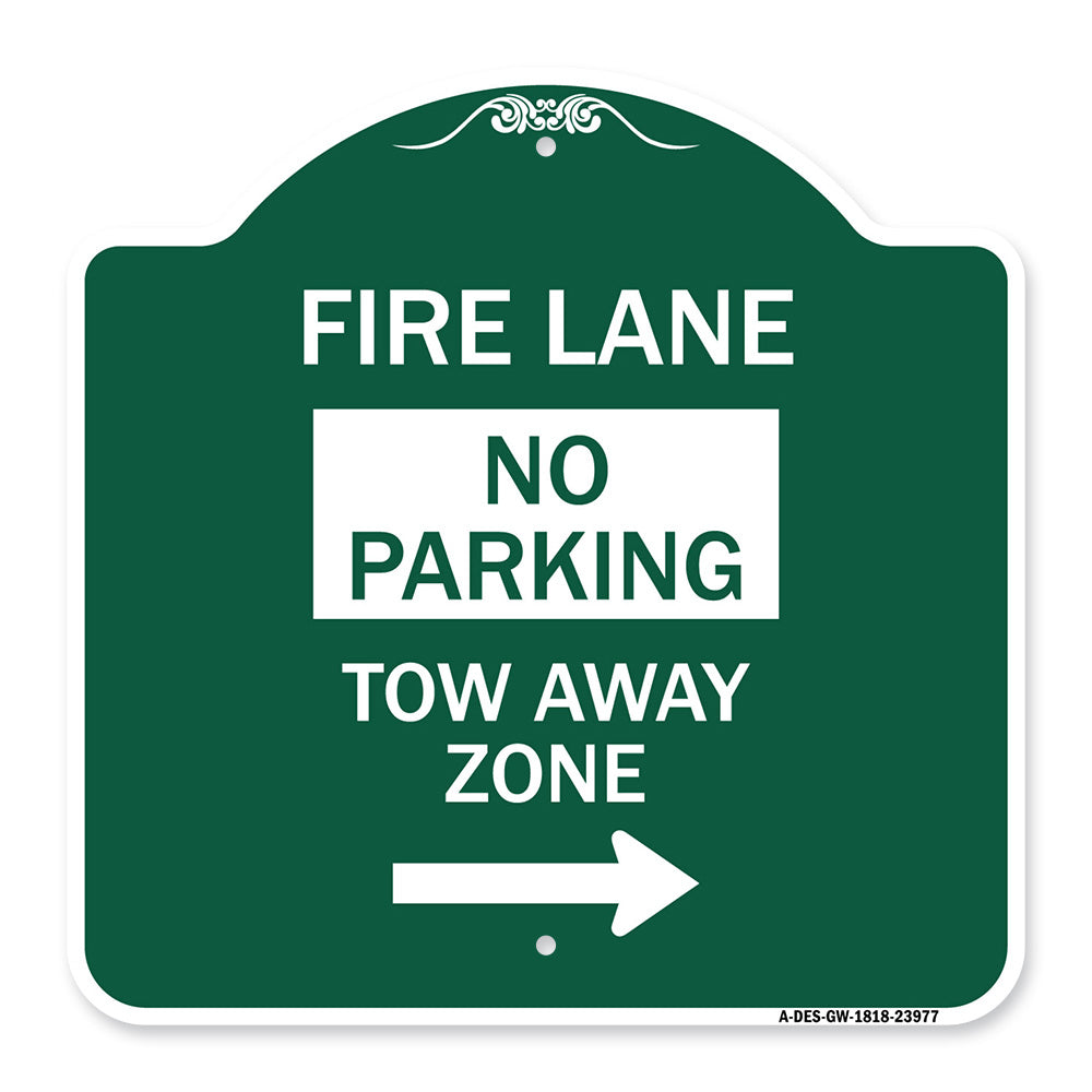 Fire Lane Tow-Away Zone with Right Arrow