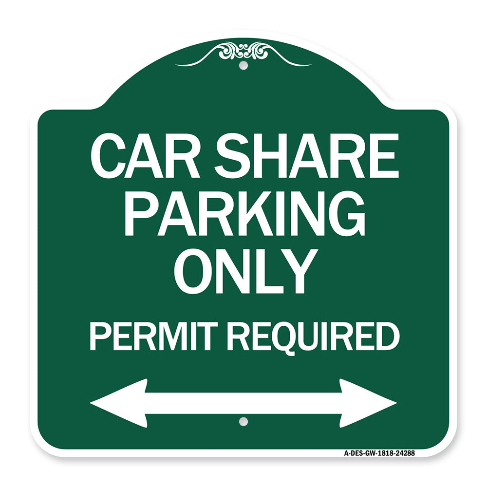 Car Share Parking Only Permit Required with Bidirectional Arrow