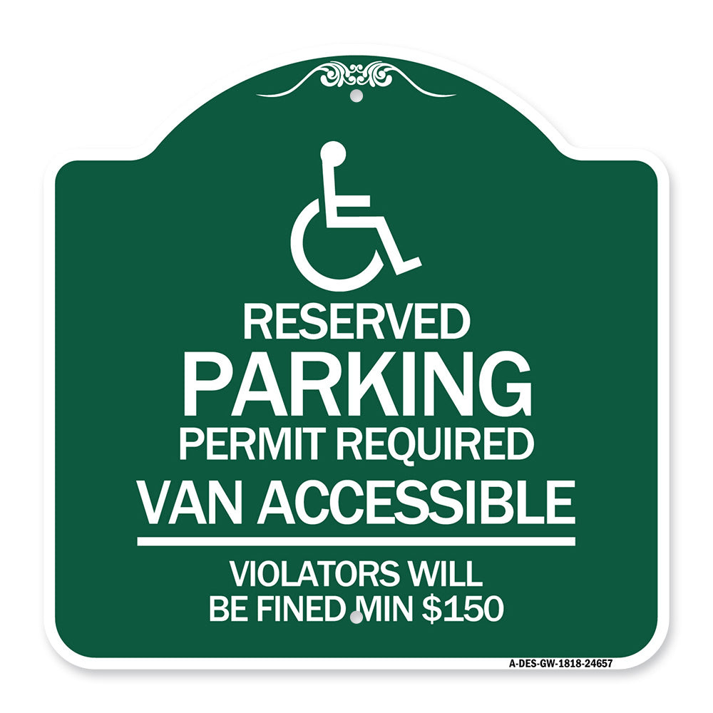 Connecticut Reserved Parking Permit Required Van Accessible Violators Will Be Fined Min $150 with Symbol