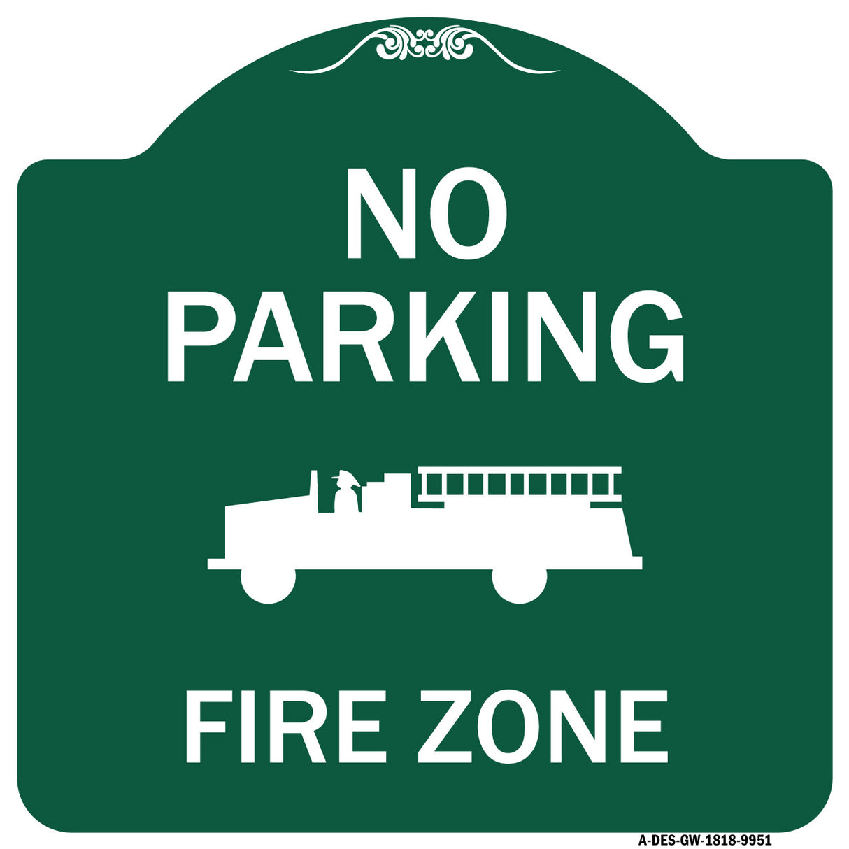 No Parking, Fire Zone With Fire Truck Graphic