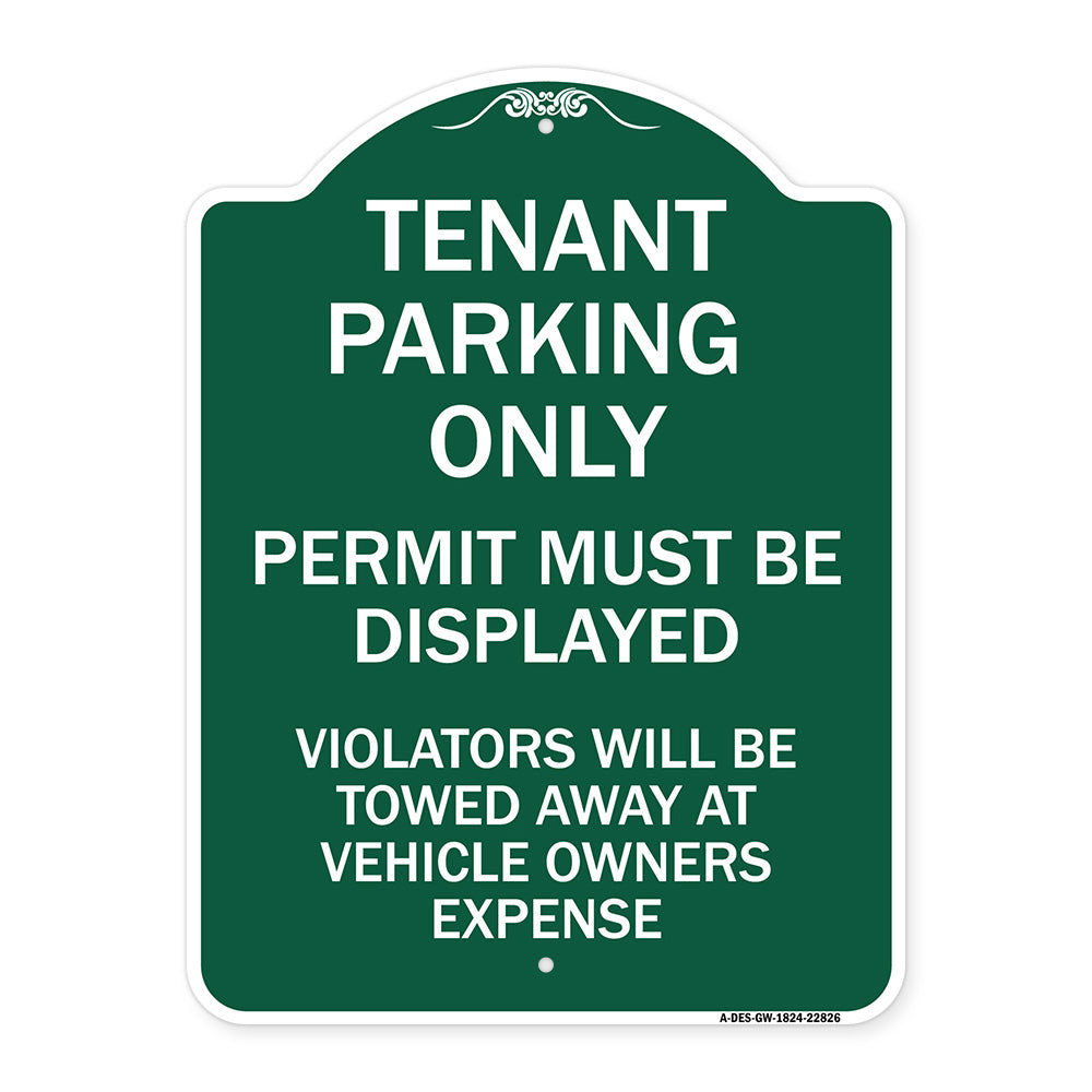 Tenant Parking Only Display Permit Violators Towed at Owner Expense