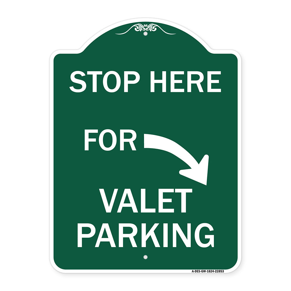 Stop Here for Valet Parking (Right Arrow)