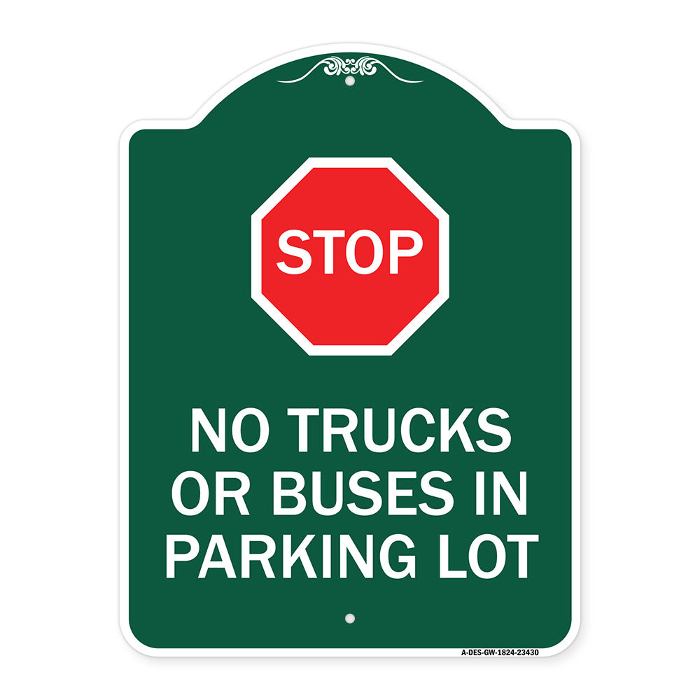 Parking Lot Rules Sign Stop - No Trucks or Buses in Parking Lot (With Stop Symbol)