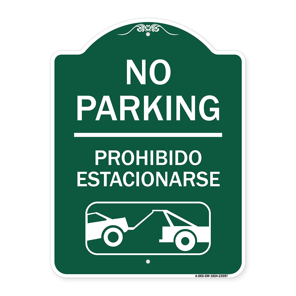 No Parking Prohibido Estacionarse (With Car Tow Graphic)