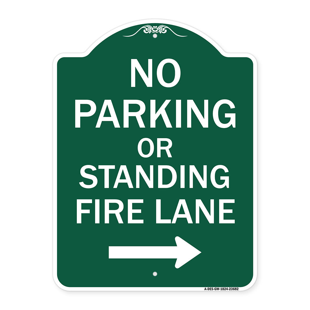 No Parking or Standing Fire Lane (With Right Arrow)