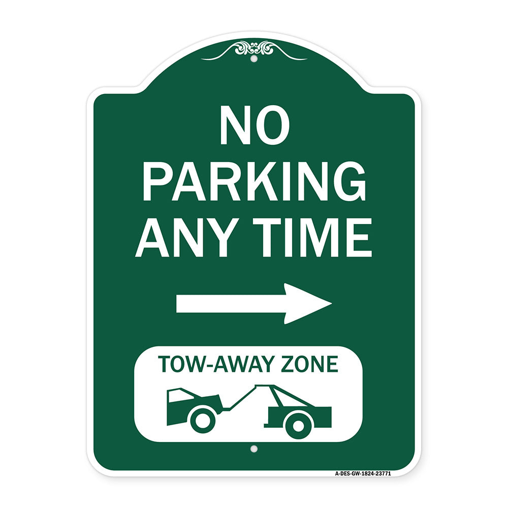 No Parking Anytime Tow-Away Zone with Right Arrow