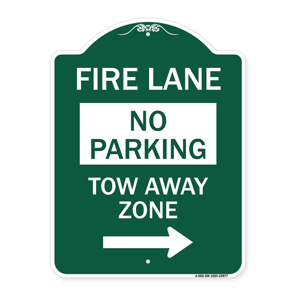 Fire Lane Tow-Away Zone with Right Arrow