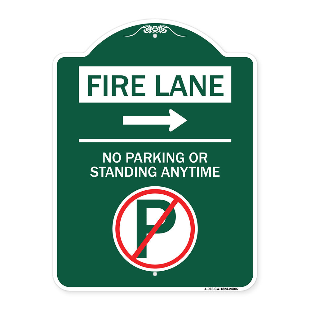 Fire Lane - No Parking or Standing Anytime (With No Parking Symbol and Right Arrow)