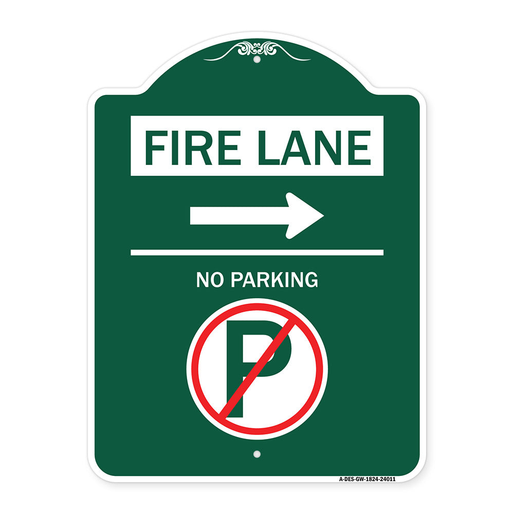 Fire Lane - No Parking (With No Parking Symbol and Right Arrow)