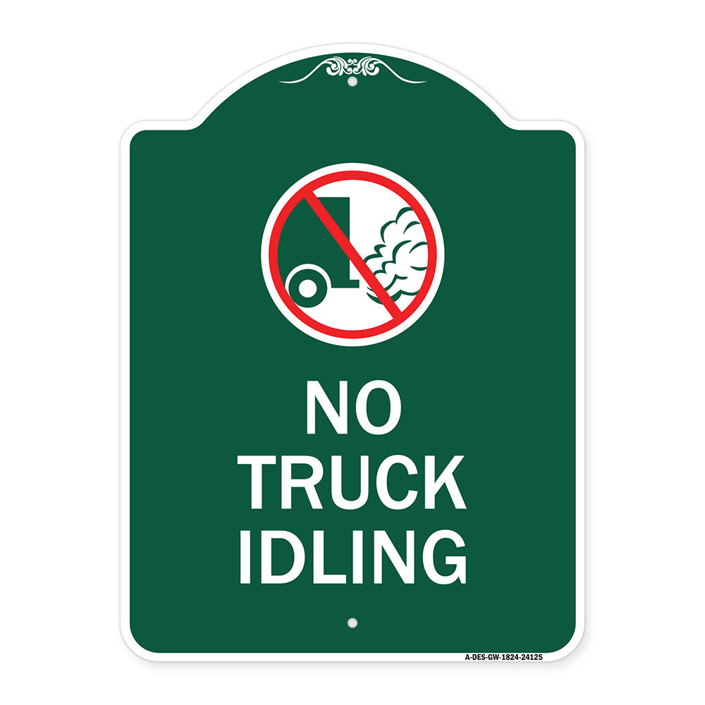 Driveway Sign No Truck Idling with Graphic