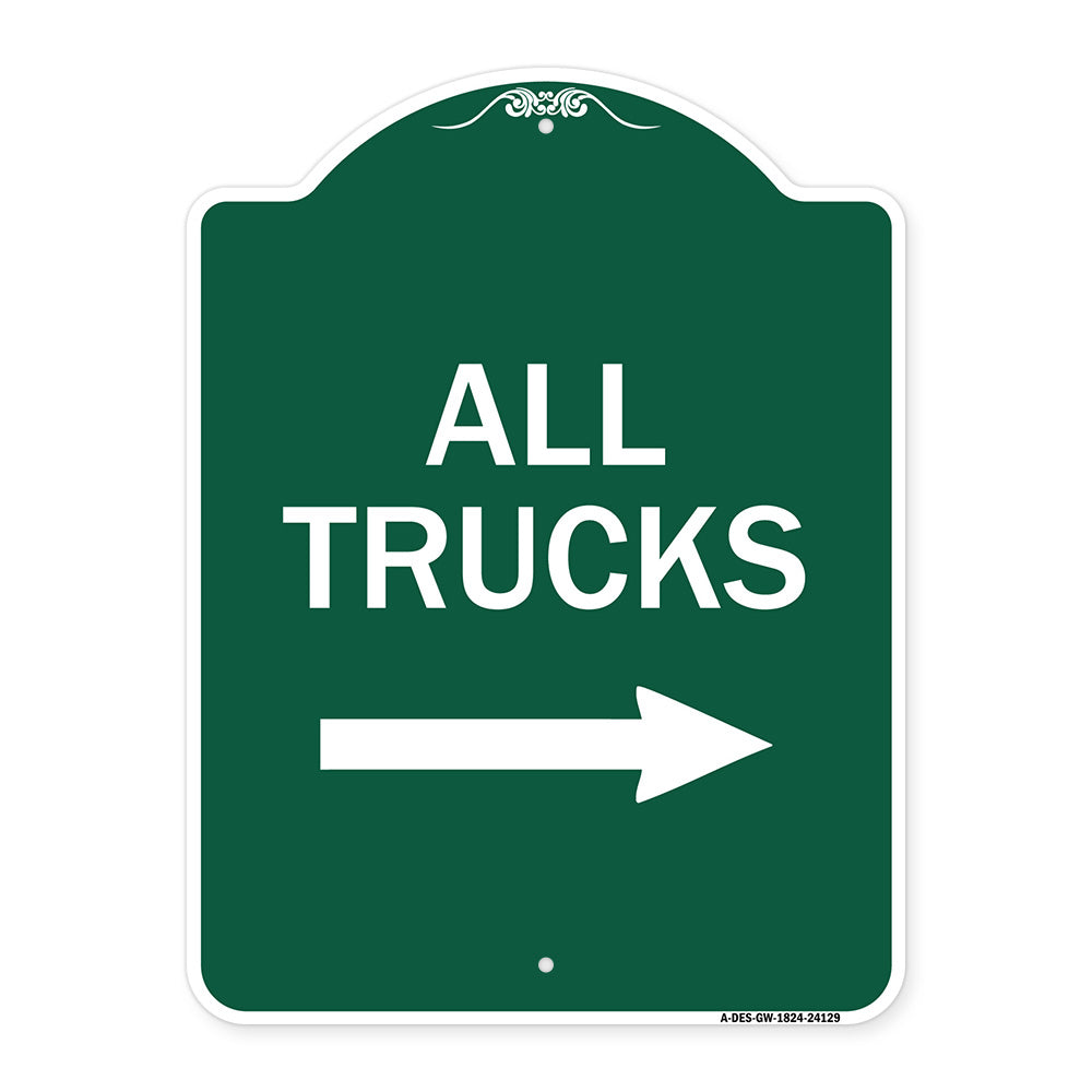 Driveway Sign All Trucks with Right Arrow