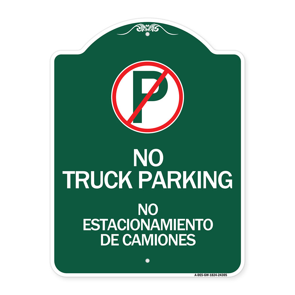 Bilingual No Parking Sign No Truck Parking No Estacionamiento De Camiones (With No Parking Symbol)