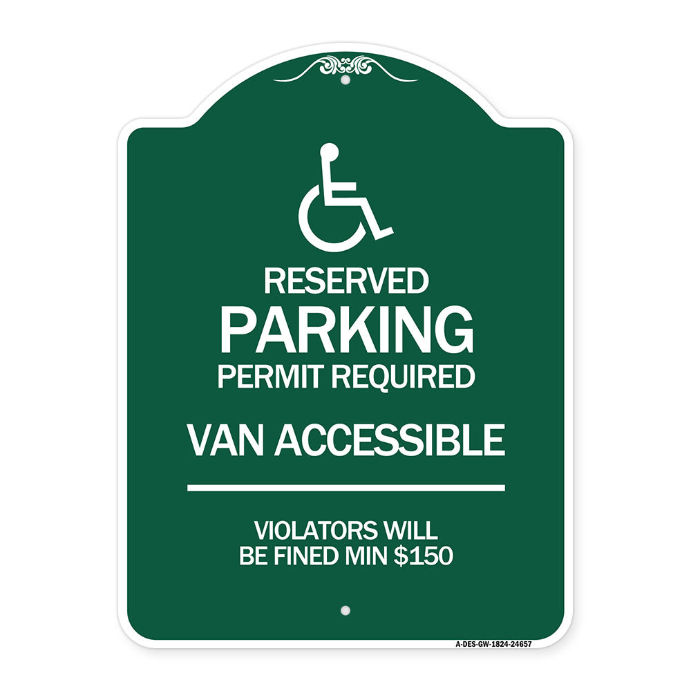 Connecticut Reserved Parking Permit Required Van Accessible Violators Will Be Fined Min $150 with Symbol