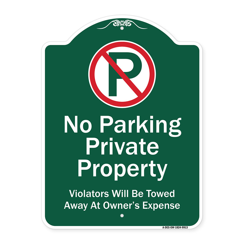 Private Property Violators Towed Away At Owner Expense With No Parking Symbol