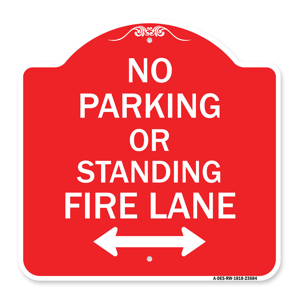 No Parking or Standing Fire Lane (With Bidirectional Arrow)