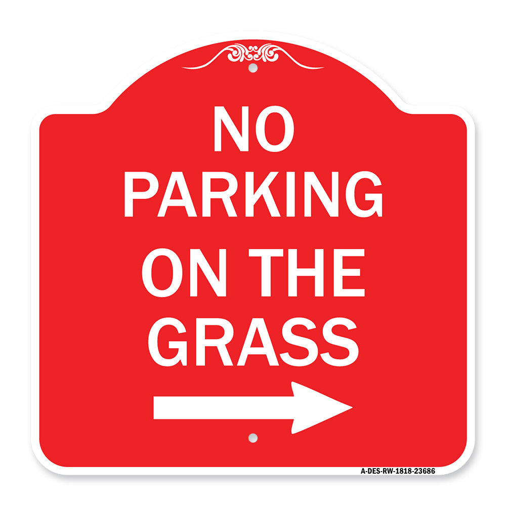 No Parking on the Grass with Right Arrow