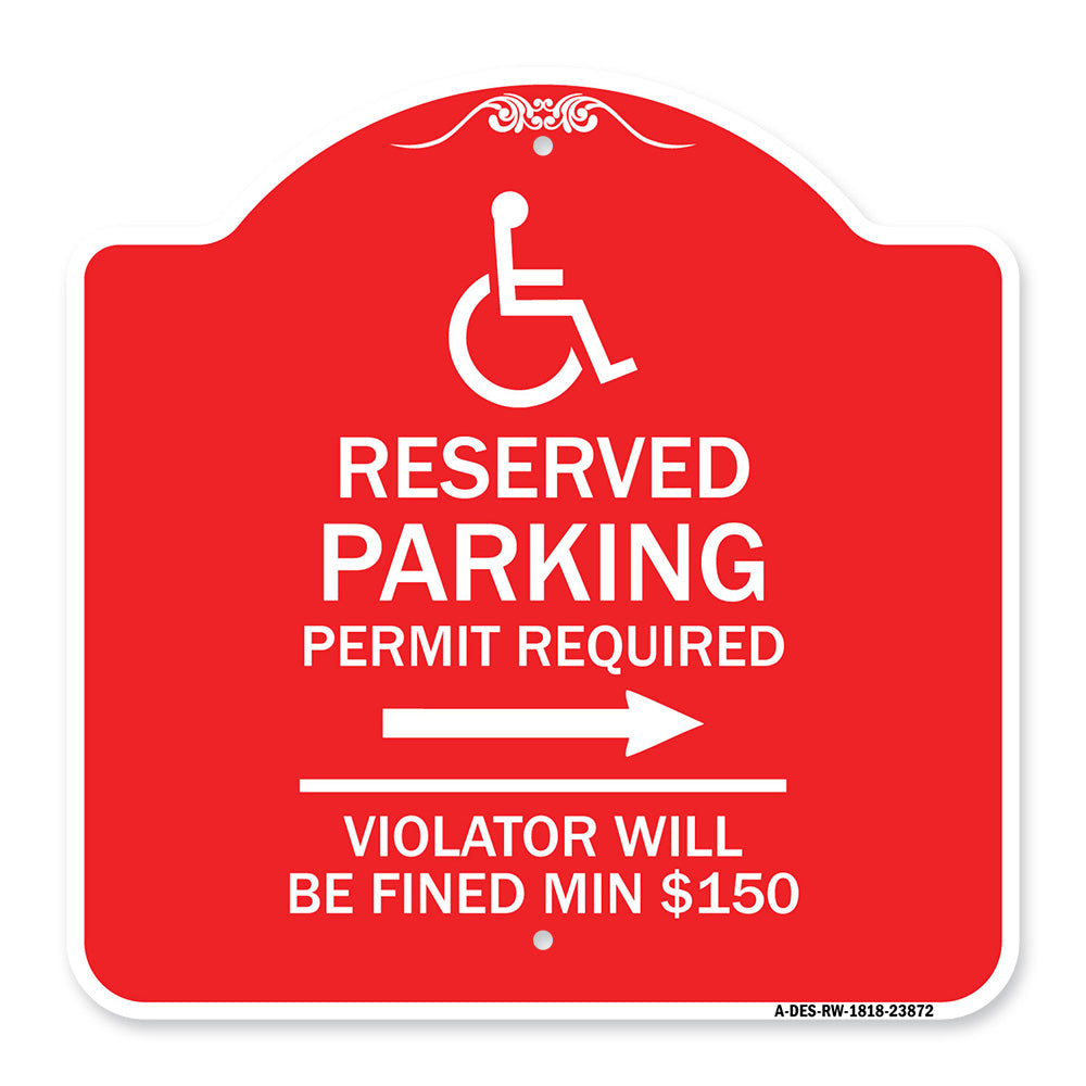 Modern Isa Symbol) Connecticut Reserved Parking Permit Required Violators Will Be Fined Min $150 (With Right Arrow)