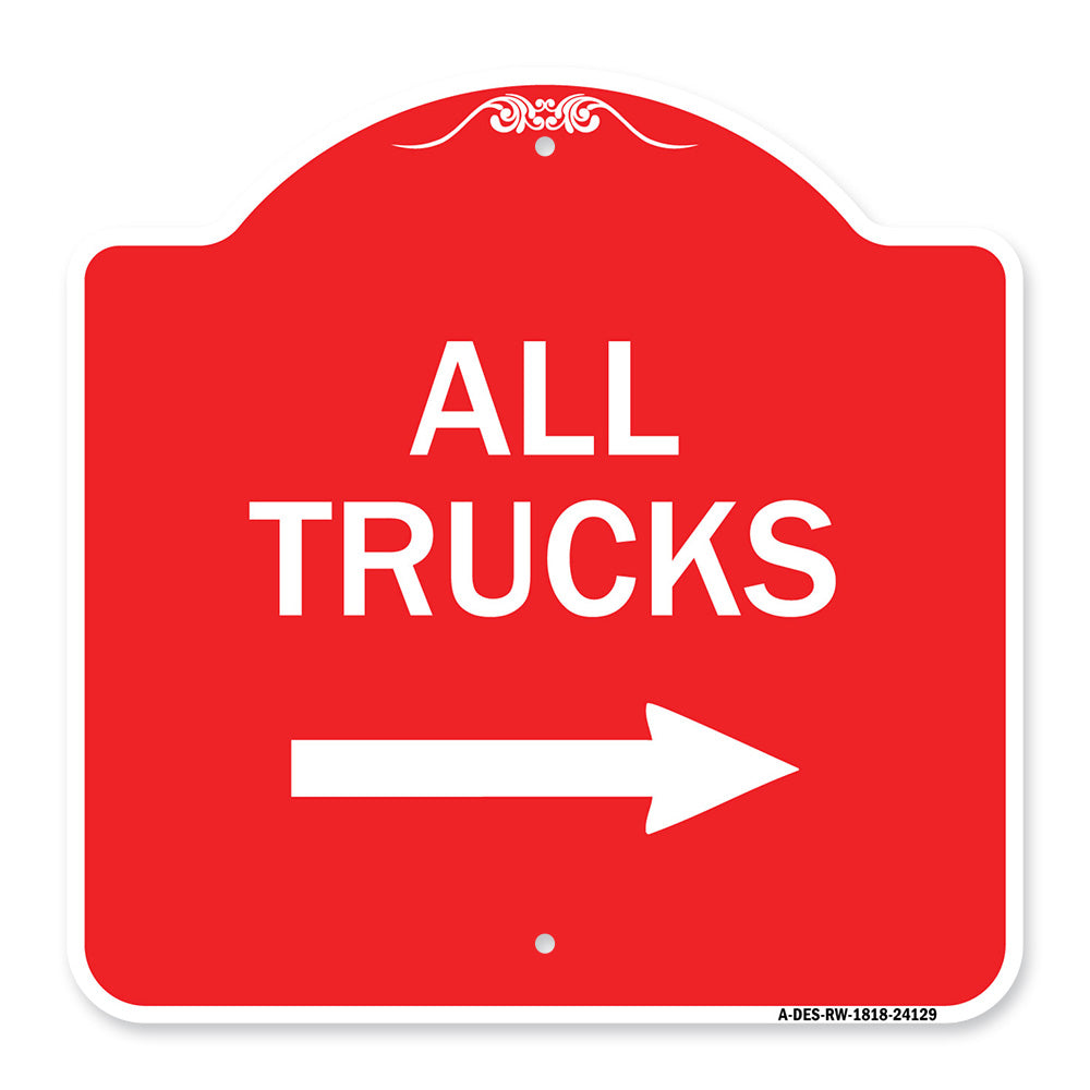Driveway Sign All Trucks with Right Arrow